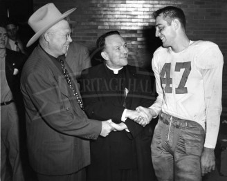 1951 Fred Benners Being Congratulated By Notre Dame President