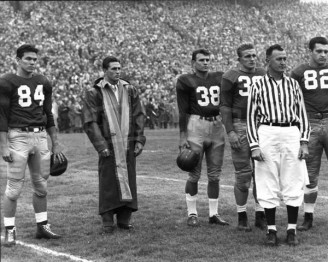 1949 SMU Captains Folsom, Walker, and McKissack Meet N.D. Captains Martin and Hart