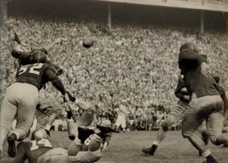 1949 Notre Dame QB Bob Williams Being Hit In End Zone