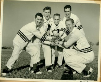 Cheerleaders Thero Pantaze, Johnny Hamilton, Norman Vickers, Bill Farrell, Marc Moore