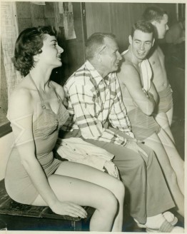 L-R Tyke McFarland, Coach Red Barr, Bill Farrell