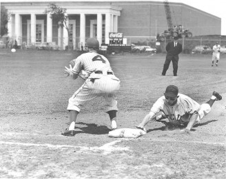 Jim Payne Taking Pickoff Throw During TCU Game (SMU Coliseum Construction In Background)